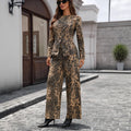 Fashion cross-border foreign trade  independent station new arrival washed leopard print fashionelegance denim long-sleeved topssuit