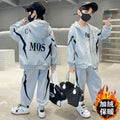 Fall and winternew arrivalkidsoutwearfleece-linedheattech hooded sweatshirt sweatpants suit small and medium-sized boys casual sports suit