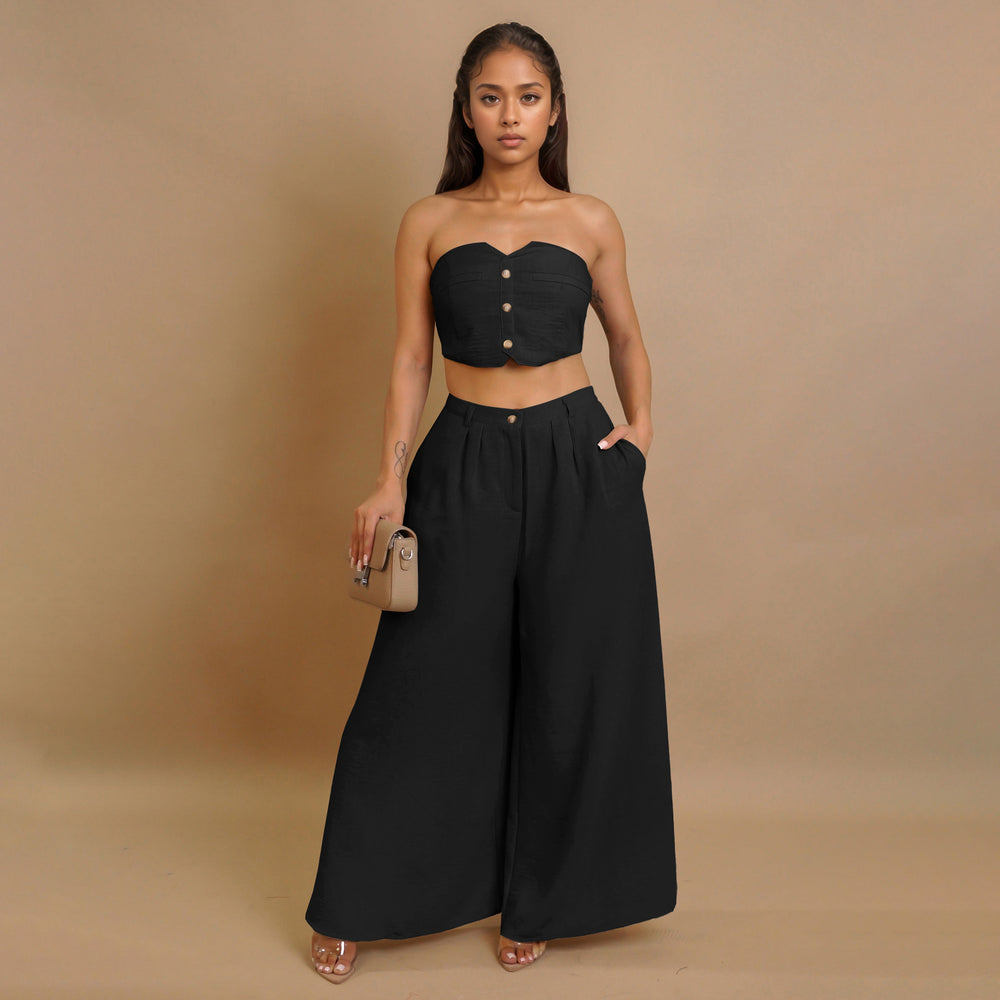 Amazon's new european and american style fashionable sexy stretch bandeau top and wide-leg pants set