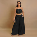Amazon's new european and american style fashionable sexy stretch bandeau top and wide-leg pants set