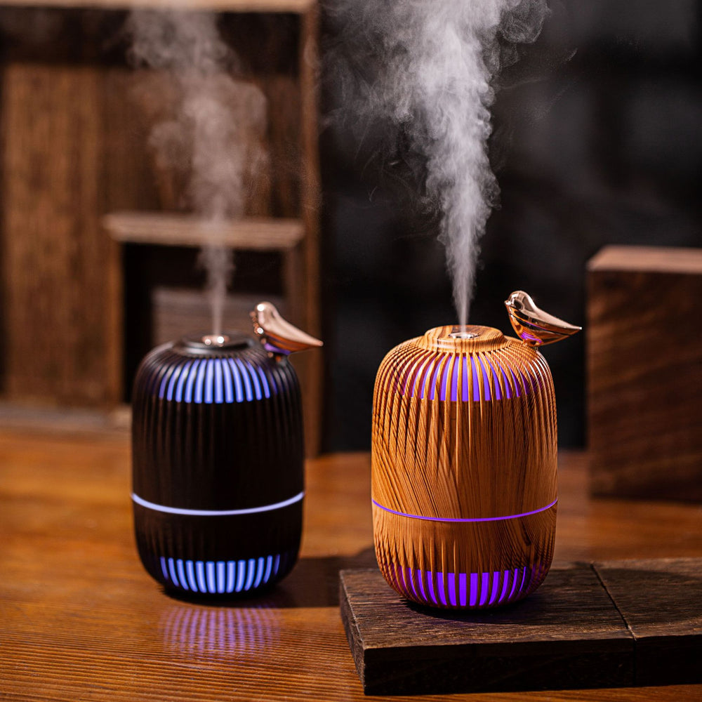 2024 new cross-border wood grain humidifier, usb powered desktop humidifier with high mist output, color-changing aroma diffuser