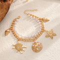 Pearl anklet wholesale - european & american cross-border style - beach vacation vibes - turtle, starfish, and seashell pendants - women's layered design anklets