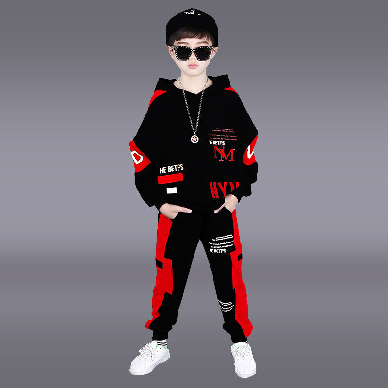 Boys' spring/autumn outfit: stylish  new arrival, handsome mid-to-large size children's hoodie two-piece tracksuit