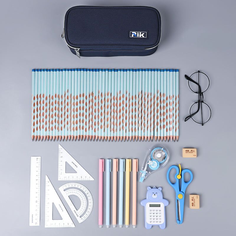 Elementary school stationery box Multi-layer large-capacity pencil case ins wind solid color stationery bag Advanced sense junior high school pencil bag customization