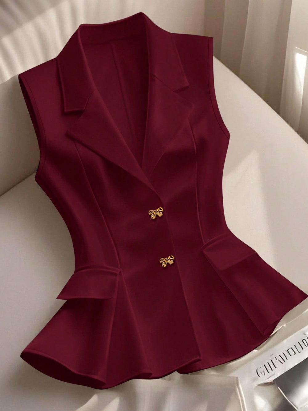 Amazon fashion cross-border women's sleeveless waist ruffles hem elegant work clothing vest