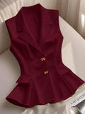 Amazon fashion cross-border women's sleeveless waist ruffles hem elegant work clothing vest