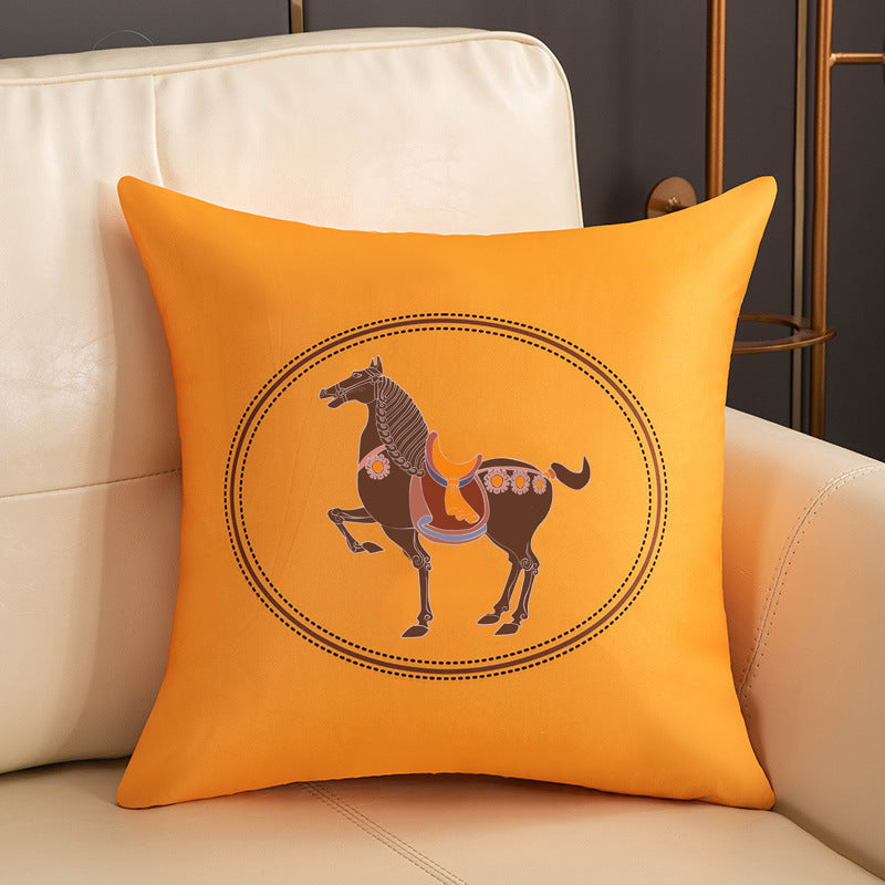 Horse year throw pillow cover sofa cushion simple light luxury high-end silk satin bedroom living room bedside cushion cover