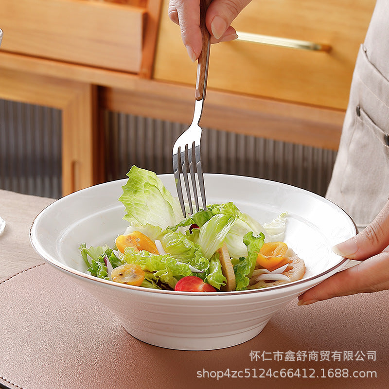 Restaurant gold thread thickened pure white japanese stylefor home thread double line horn hat ramen large soup noodle bowl can be added with word mark