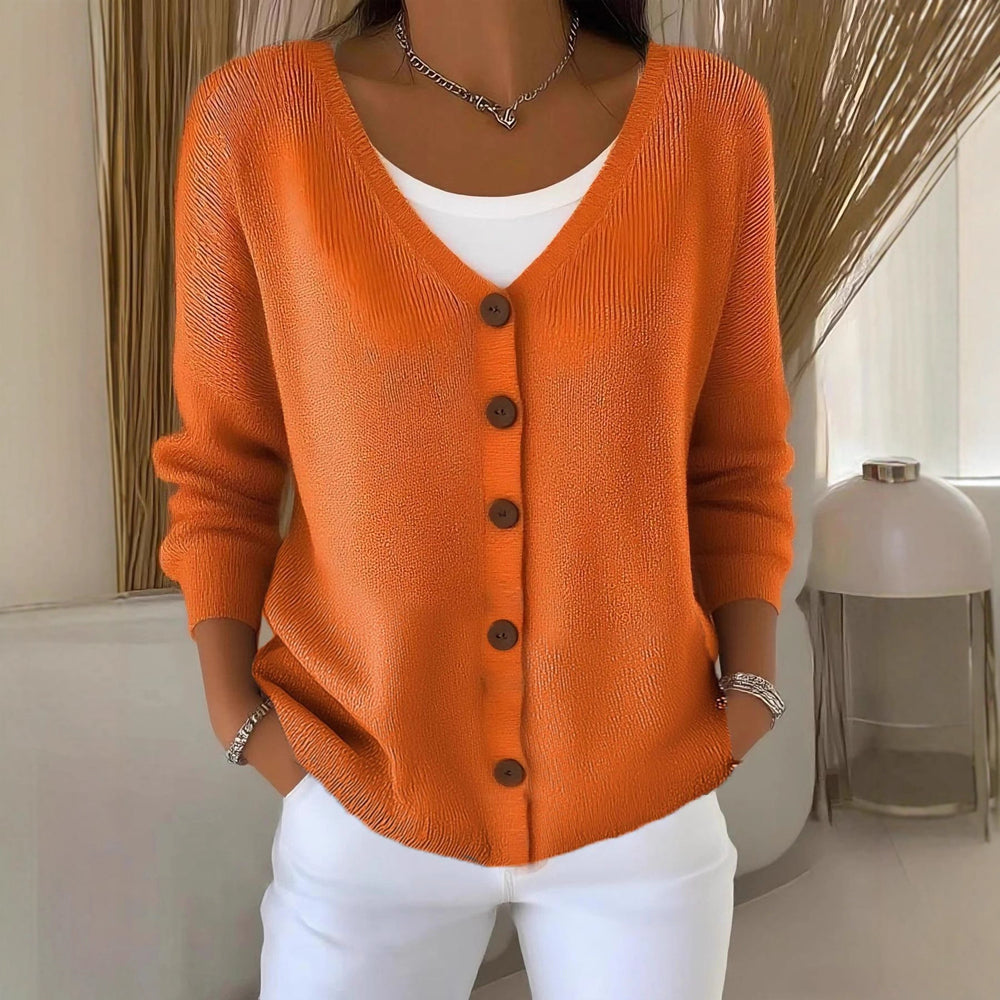 2025 new women's solid color knitted button-down cardigan, loose fit, casual style, european and american cross-border amazon independent website