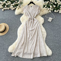 French retro v-neck flutter sleeve fitted waist dress - women's 2025 summer slimming elegant single-breasted floral maxi dress