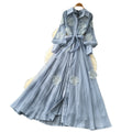 Frenchelegant heavy industry flower embroiderlong sleevesdress women's summerk-style strap waist slimming lookelegant long skirt