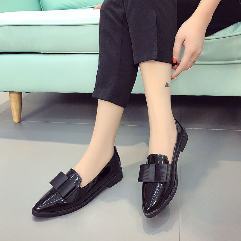 Springk-stylebows pointed toe casuallow ankleflats women's flatsflatscasual slip-on work clothing women's leather shoes