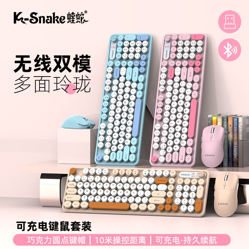 Viper wk300 dual-mode wireless bluetooth keyboard and mouse combo - punk keycaps - desktop pc laptop keyboard for women