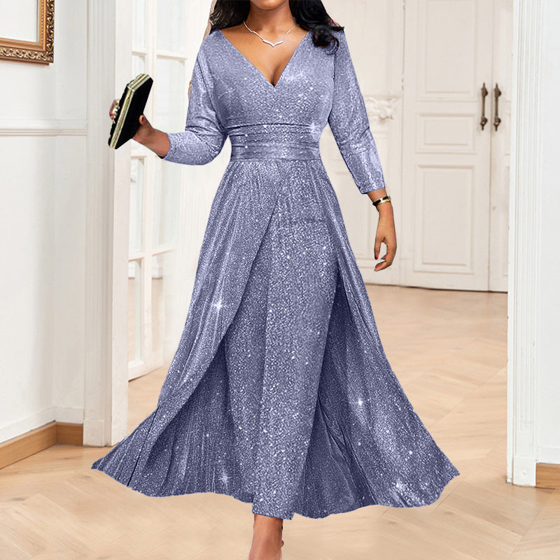 exportfashion banquet dress ins double-sided sequined large skirt tube topsexyfashion jumpsuit