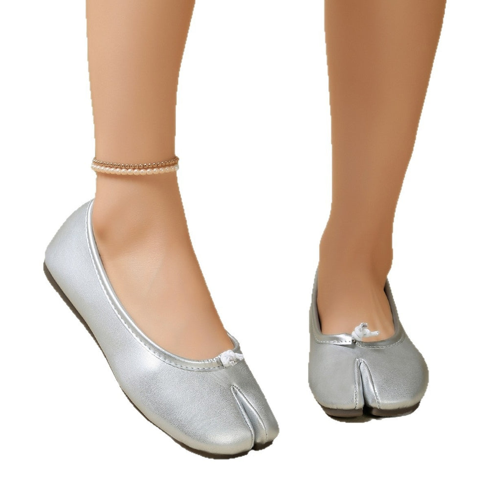 Wholesale women's plus size soft sole split-toe flats -  spring/autumn silver ballet flats - lightweight horseshoe shoes
