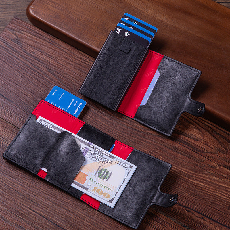 Factory direct sales card bag, aluminum alloy card box, card clip, two-in-one automatic pop-up RFID anti-theft brush, credit card bag.