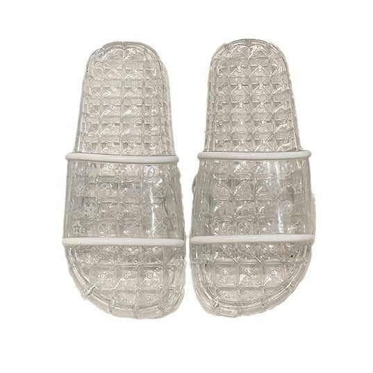 Influencer-approved clear crystal slippers for women - summer outdoor wear, non-slip printed glass slippers, fairy style princess korean design, breathable