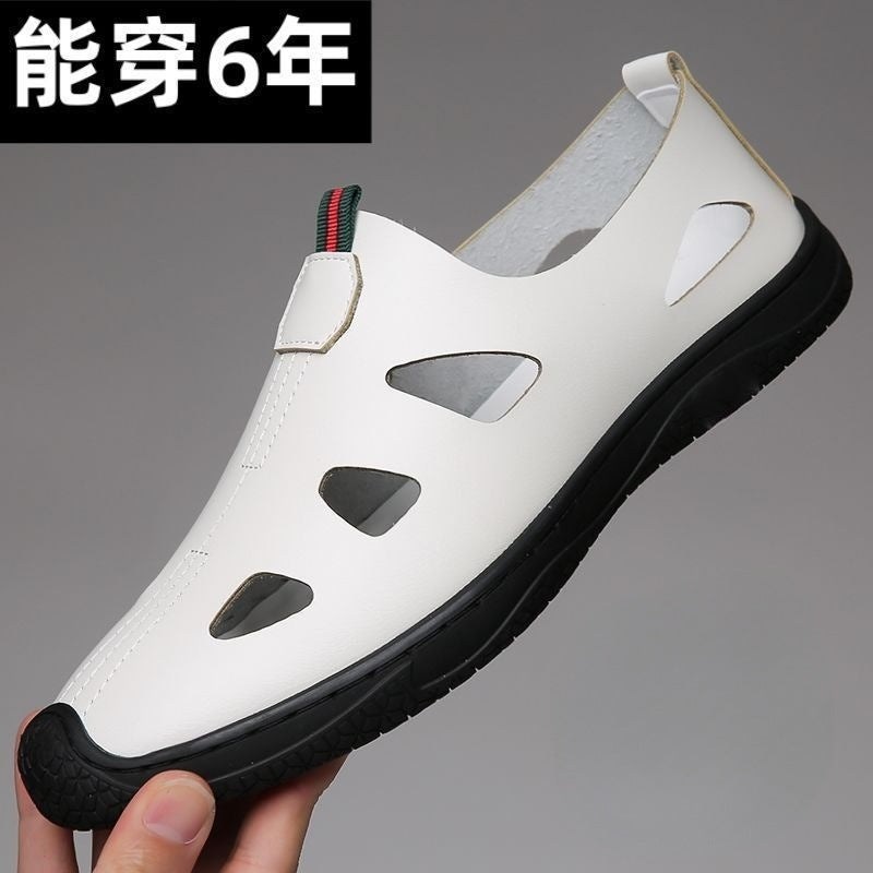 [source factory] soft leather sandals menfashioneasiest for matchcut outcasual cool leather shoes breathable soft bottom crocs