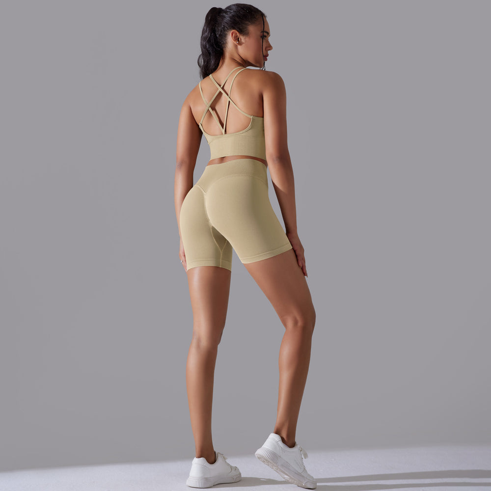 new high-waisted peach lift butt leggings set - activewear with racerback yoga top for running, training, and fitness
