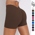 brushed v-waist pleated pure color peach butt yoga shorts sports running fitness tight three-quarter pants for women