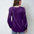 hot-selling women's satin ruched long sleeve top - v-neck casual loose satin commute blouse