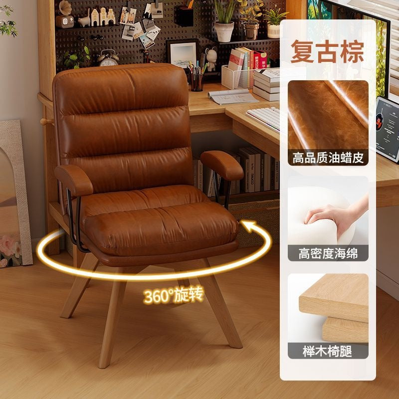 Computer chair for homeaccessible luxuryretrorotatable solid wood chair study desk chair comfortable long sitting bedroom back chair