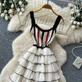 French sleeveless color block tiered cake dress - women's summer high waist slimming layered elegant maxi dress - socialite style