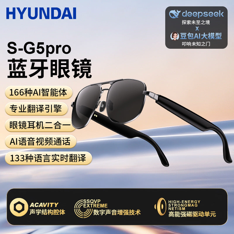 Hyundai sg8pro bluetooth smart ai translation glasses simultaneous interpretation real-time uv protection listening to music