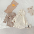 Korean style baby romper - autumn cute pom-pom bear knit hooded bodysuit (036)