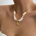 European and american cross-border jewelry: summer ins ocean-inspired crushed stone starfish necklace - women's casual vacation style clavicle chain accessories
