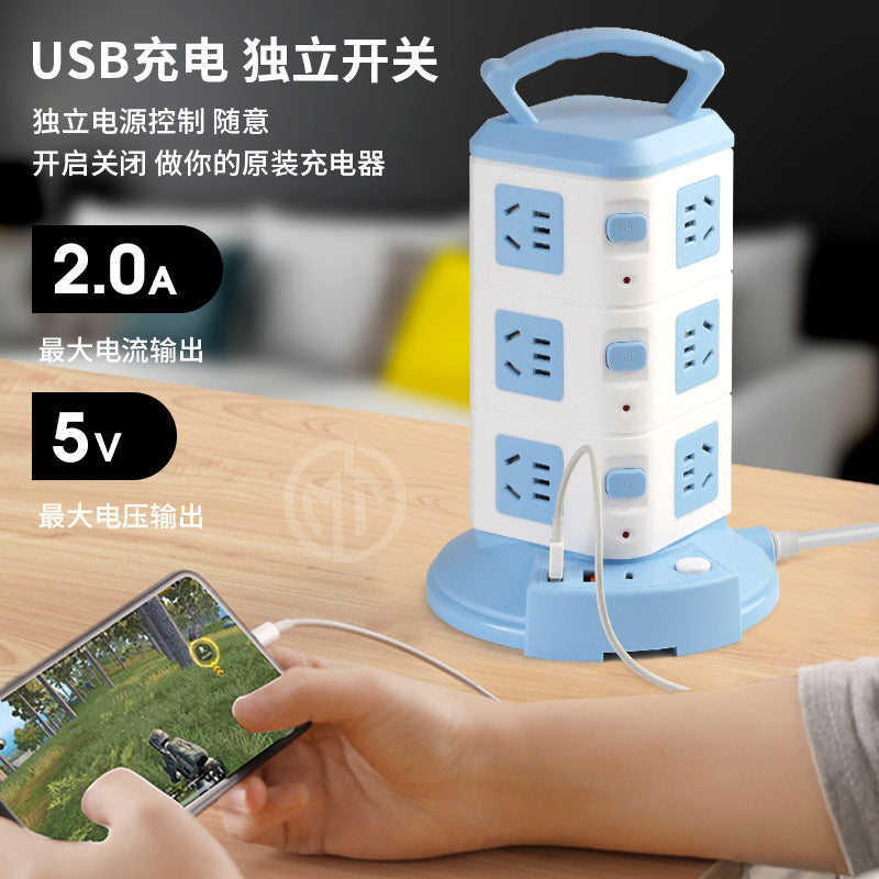 For homevertical socket panel multi-hole plug strip multi-function plug strip multi-purpose stereo plug strip with cable usb plug strip