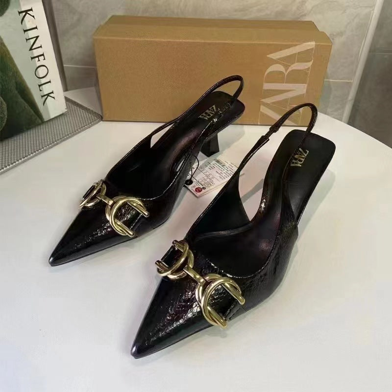 2024 summer women's pointed-toe decorated open-back high heel sandals, closed-toe pumps, low-cut casual stiletto mules