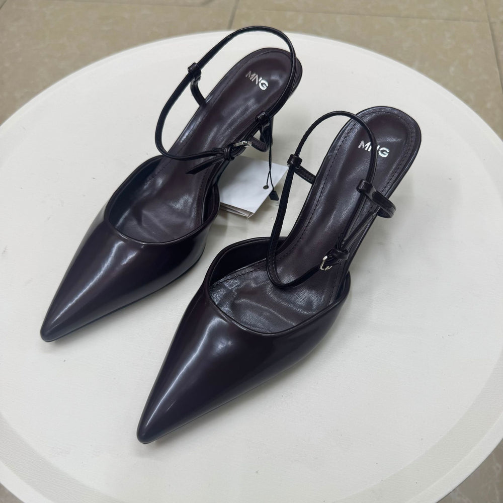 Mango 2026 summer new pointed-toe patent leather ankle-tie sexy closed-toe mid-heel fashion sandals for women