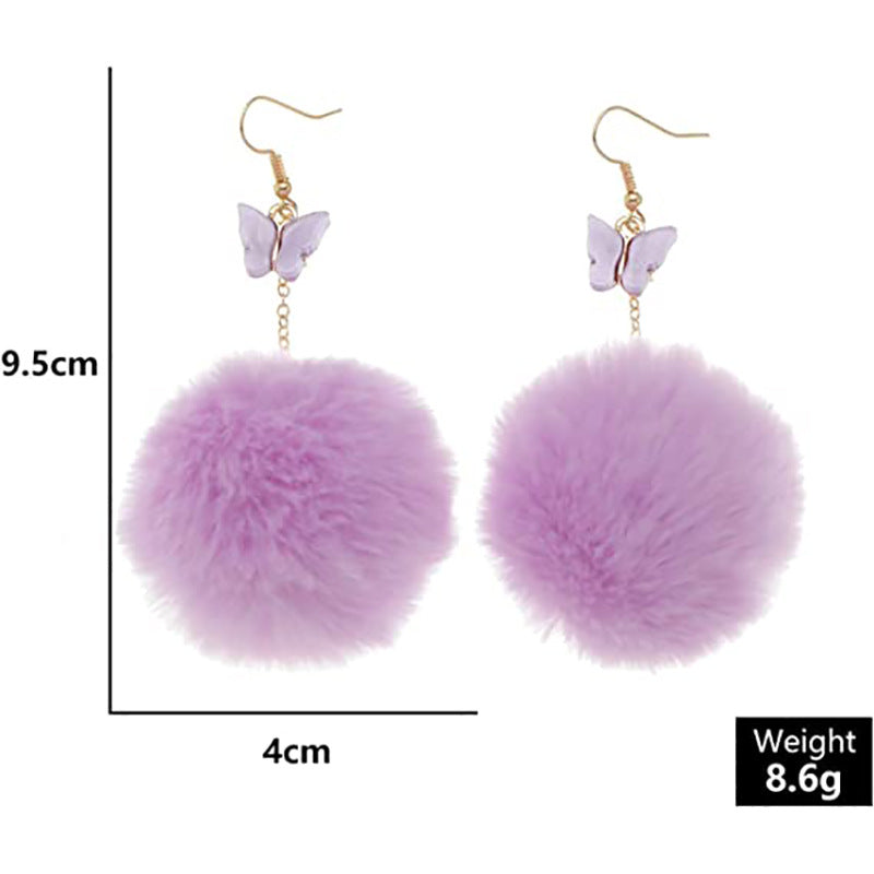 European and american cross-border new jewelry fashion mink stuffed ball pendant earrings european and american creative fall and winter butterfly earrings