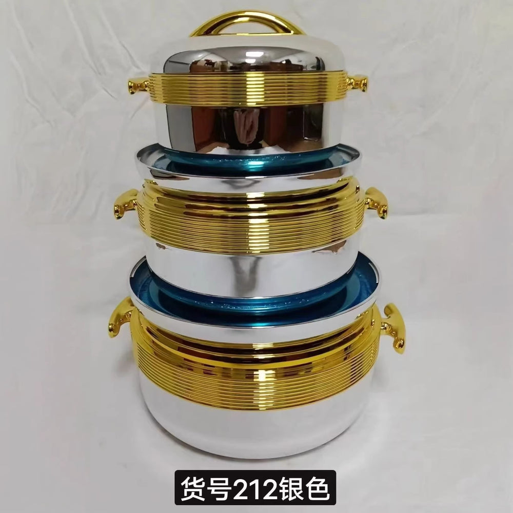 Food warmer container3pcs export cross-border gold handle round thermal insulation box 1-2-3.5l