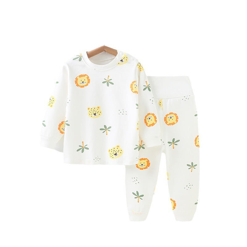 Baby thermal underwear set, 100% cotton, high-waisted, tummy protection, thick autumn/winter style, boys' and girls' pajamas, warm and cozy