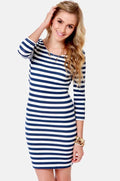 European and american cross-border e-commerce   new sexy fashion round neck backless striped women's long sleeve dress