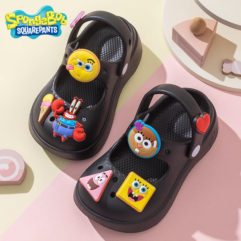 Spongebob squarepants new family kids clogs - thick sole, height increasing, outdoor wear, summer anti-slip, anti-odor beach sandals and slippers