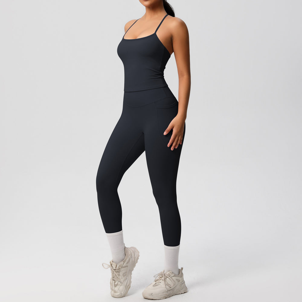 fashion tight yoga brushed vest sports casual outdoor running fitness yoga clothes two-piece set for women