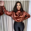 Special offer supply export women's woven topsfashionloose high collar long sleevesslimming lookshorttopsfashion popular
