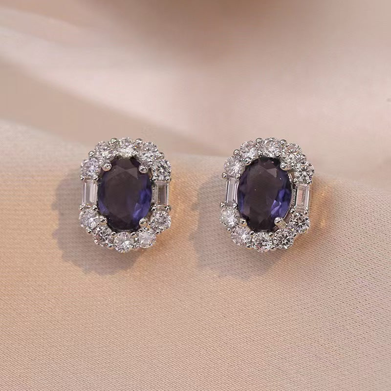 Women's electroplated purple gemstone inlaid necklace, earrings, and ring set - unique design, accessible luxury, titanium steel jewelry