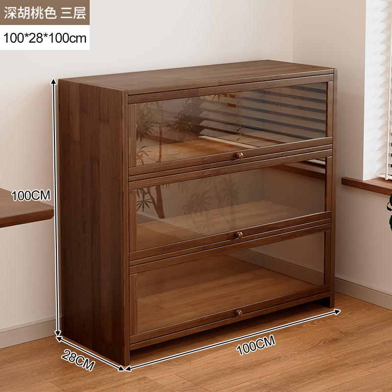 Solid wood dust-proof bookcase integrated against the wall Walnut color storage cabinet Locker Floor storage cabinet Household bookshelf