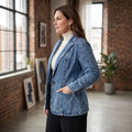 new arrivals: plus-size women's mid-length washed denim blazer - perfect for , , and european & american markets