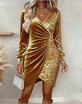 european and american cross-border  independent station new sexy fashion v-neck sequin velvet bodycon dress