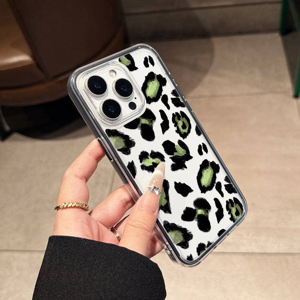 Suitable for iphone 17 pro max mint green leopard print phone case, apple 16 niche high-end 15 drop-proof hard case