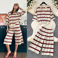 Lazy style stripesv-neck two-piece set women's summernew arrivalwork clothing style round neck topshigh waist pantsslimming looksuit