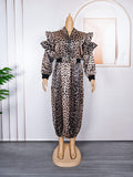 Aliexpress cross-border: plus size african women's leopard print top & skirt two-piece set with pockets
