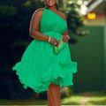 D3208 african plus size women's clothing  summer new pleated one-shoulder maxi dress with tie-up detail, solid color, european and american style