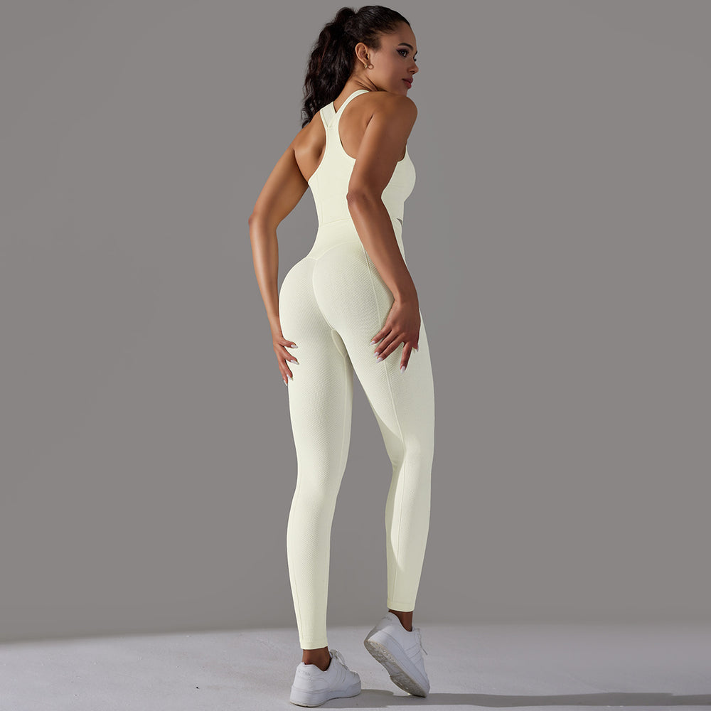fashion seamless knittingpure color polka dot high elastic tight breathable yoga suit running fitness two-piece set