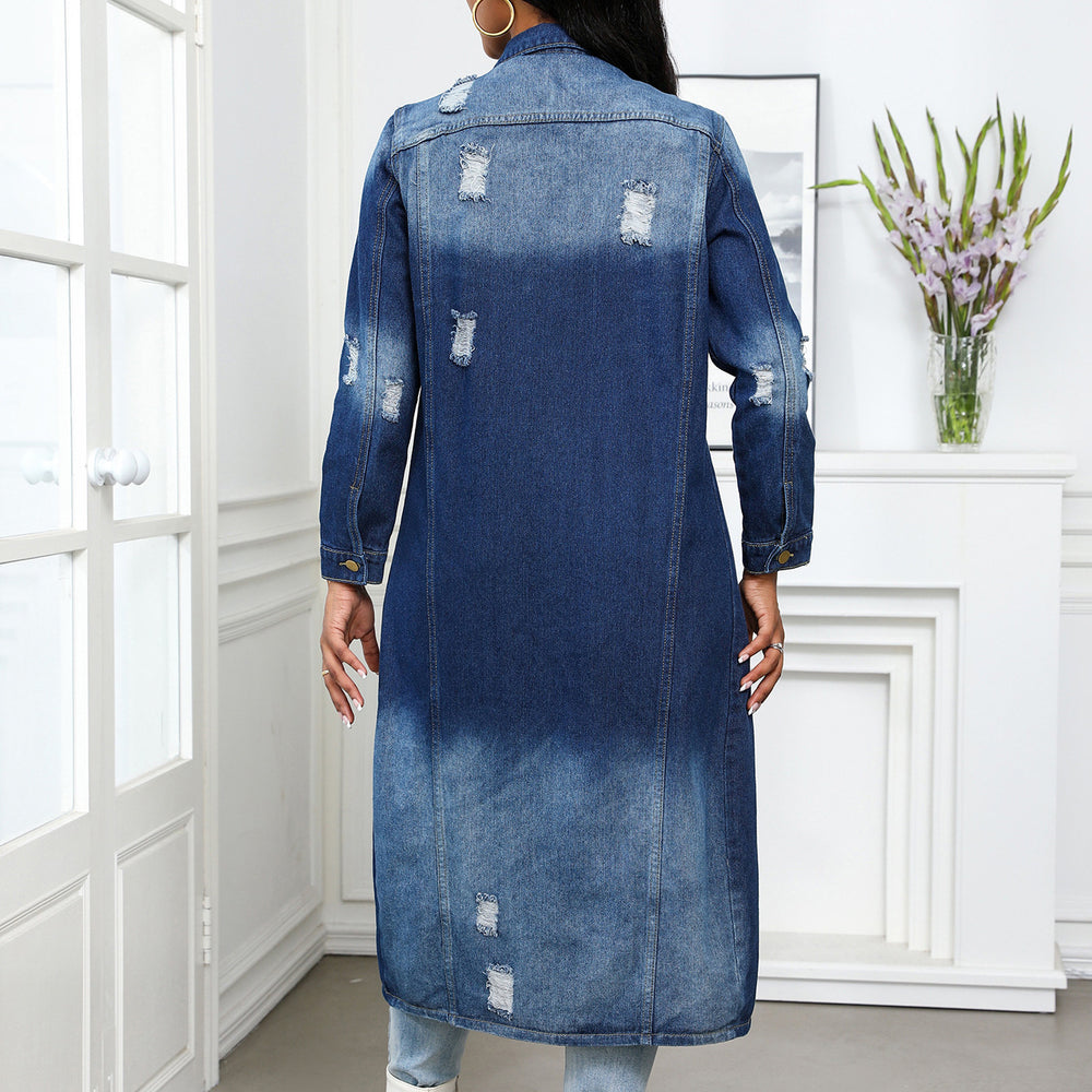 European and american denim jacket for women,  new  style distressed ripped jean jacket, fashionable washed denim outerwear